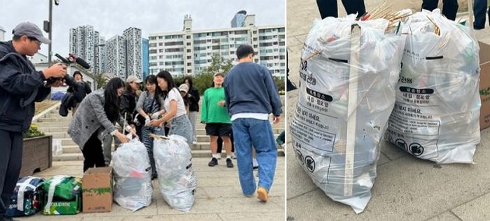 불꽃축제 뒤 한강공원 쓰레기로 뒤덮이자 ‘플로깅’ 진행한 시민들 (사진)