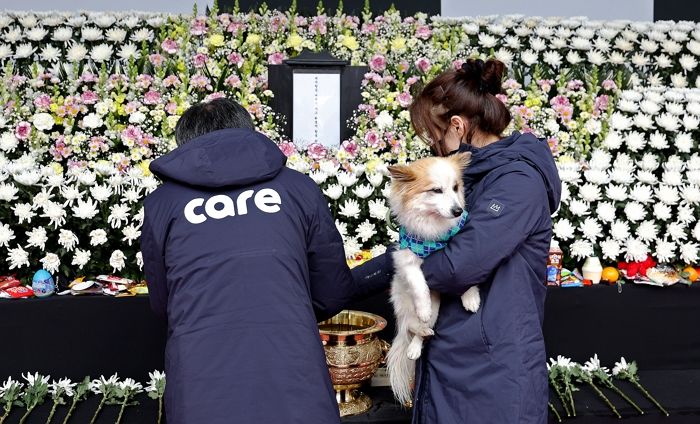 ‘여객기 참사’로 가족 잃은 반려견 푸딩이... 합동분향소 조문