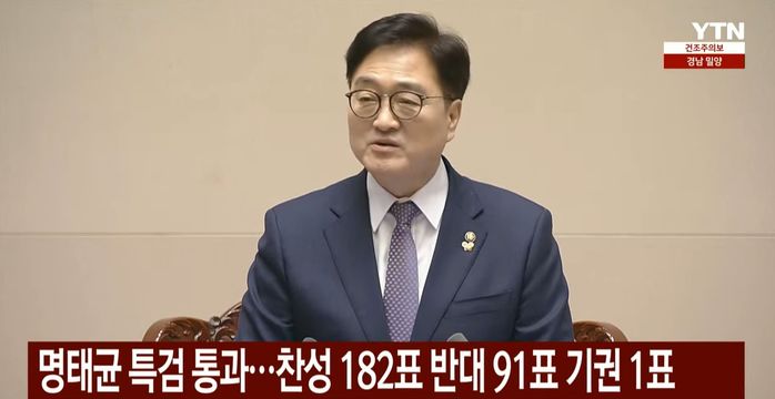 명태균 특검법, 야당 주도로 국회 본회의 통과... 찬성182표·반대91표