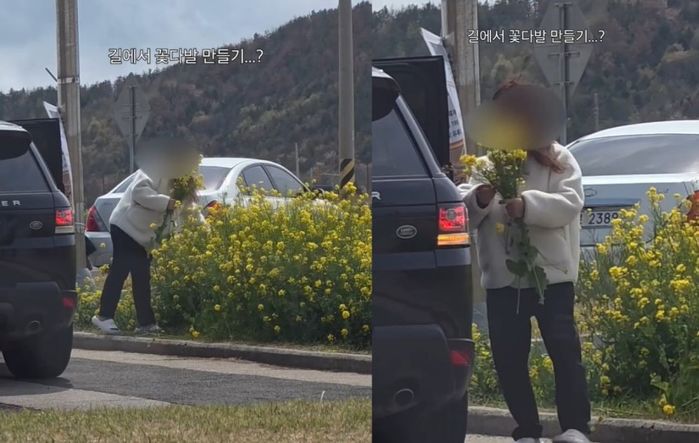 2억대 수입 SUV에서 내린 여성... 나라 땅에 심어져 있는 꽃 뜯어 훔쳐갔다 (영상)