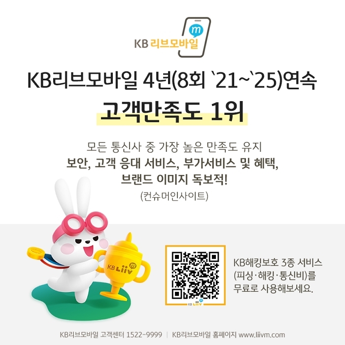 고객이 먼저 알아봤다... KB리브모바일, 8회 연속 통신 만족도 1위