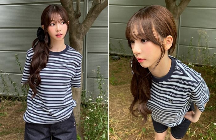 스트라이프 티셔츠에 반바지 매치한 ‘카리나’, 상큼한 여름 스타일링으로 팬들 사로잡았다