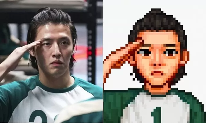 오징어게임 속 강하늘을 픽셀 아바타로 변환 시켜 봤다. (좌) 넷플릭스 '오징어게임', (우) 챗GPT