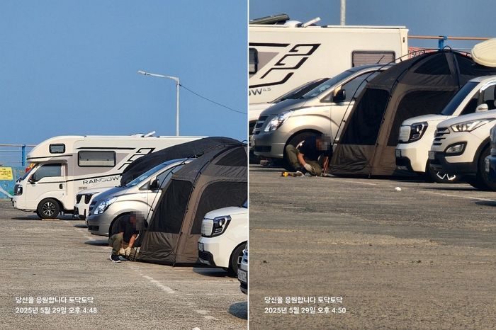 “주차장에 드릴질?” 텐트 고정하려 공공시설 훼손하는 민폐 캠핑객 (사진)