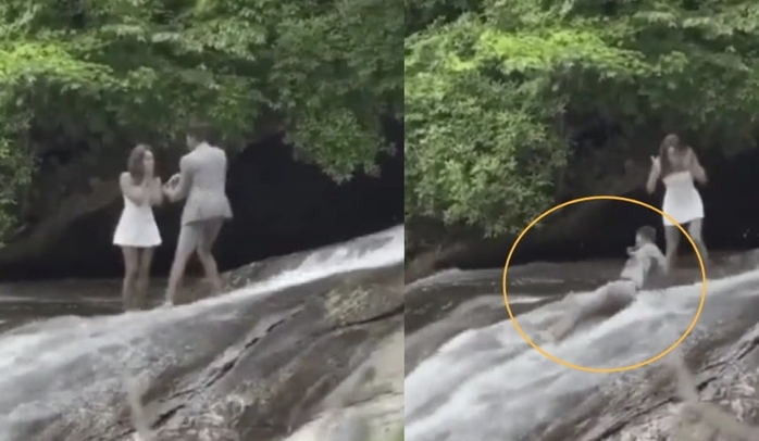 청혼 도중 폭포 아래로 추락한 남성... 예비신부, 오열한 이유
