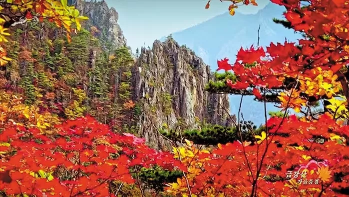 북한 조선중앙TV가 드론을 이용해 촬영한 금강산의 가을 풍경. /조선중앙TV 연합뉴스