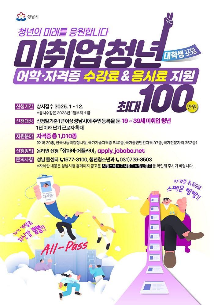 “학원비 드립니다”... 성남시, 미취업 청년 나이 39세로 확대