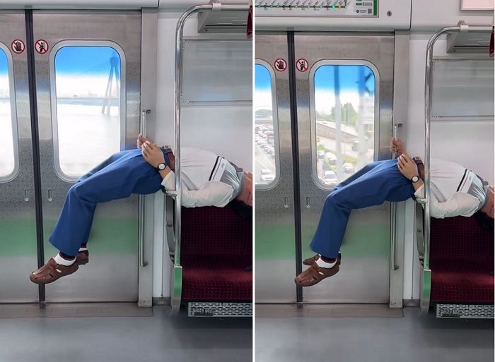 “다치면 어쩌려고”... 한적한 지하철서 ‘허리 스트레칭’하는 어르신 (영상)