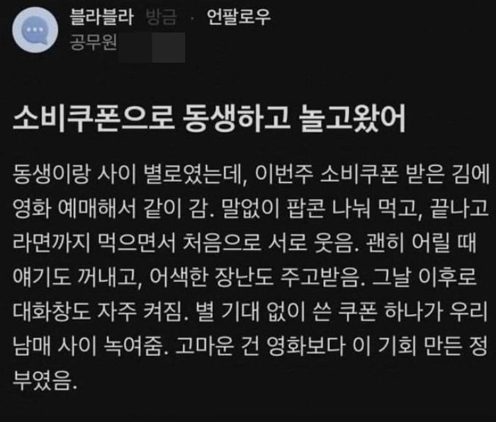 “기회 준 정부 덕분에”... 커뮤니티에 도배된 동일 ID ‘공무원’의 소비쿠폰 후기 글