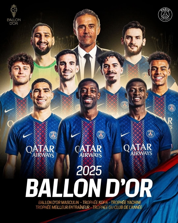 PSG, 발롱도르 후보만 9명 배출... 