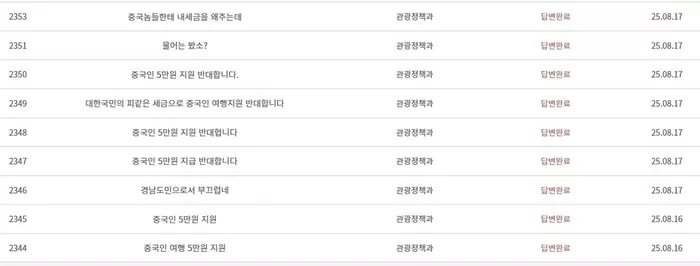 경남도청 홈페이지에 올라온 글들