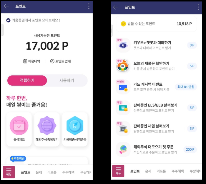 출석체크로 모은 포인트, 미국주식 산다... 키움증권 앱테크 인기