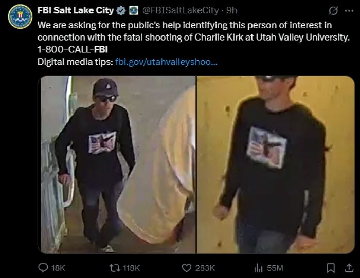 FBI, ‘마가 청년’ 찰리 커크 암살한 용의자 공개수배... 현상금 봤더니
