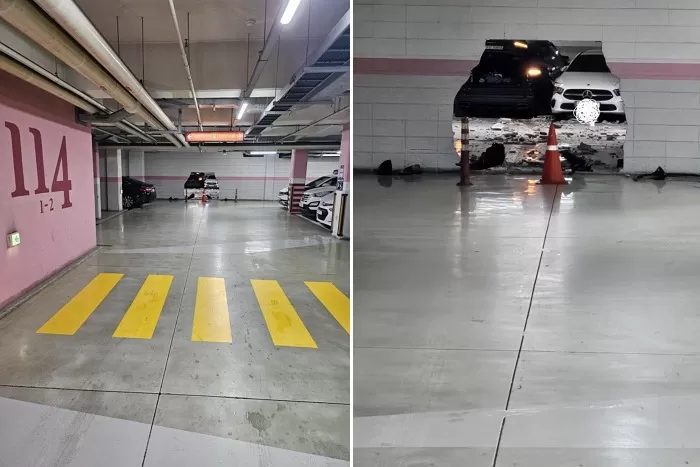 “차 모양대로 뚫린 벽, 만화 아닌 ‘실제’ 상황”... 아파트 주차장서 일어난 ‘포르쉐 카이엔’ 사고현장