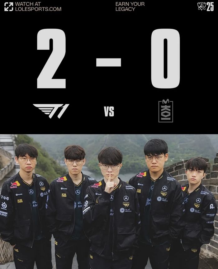 ‘페이커’의 T1, MKOI 2:0 완파... ‘롤드컵’ 8강 진출 성공