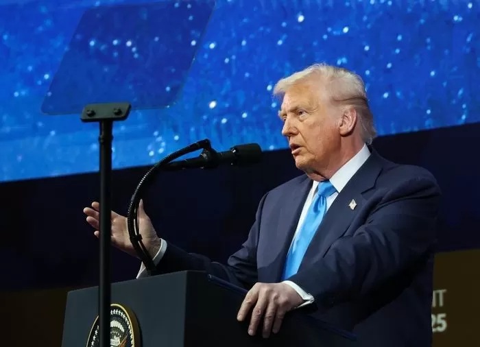 도널드 트럼프 미국 대통령이 29일 경북 경주 예술의전당에서 열린 '2025 아시아태평양경제협력체 최고경영자 서밋(APEC CEO SUMMIT)'에 참석해 정상 특별연설 하고 있다. 2025.10.29 / 뉴스1(대한상공회의소 제공) 