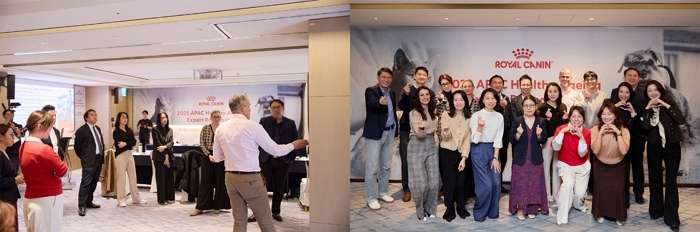 [사진2] 반려동물의 건강한 노화를 위한 아시아태평양 수의사 간담회(왼쪽), 단체사진(오른쪽).jpg