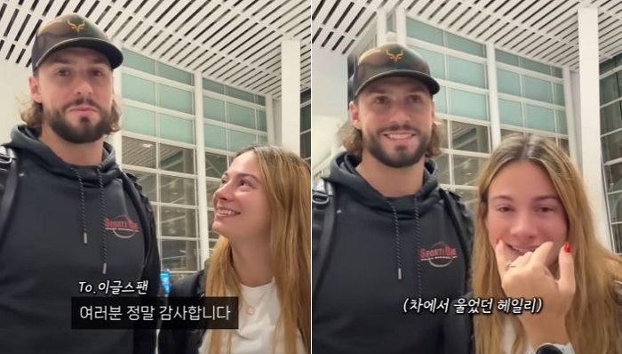 “한국 너무 사랑해요”... 한국 떠나는 한화 와이스, 아내 헤일리는 끝낸 ‘눈물’ 흘렸다