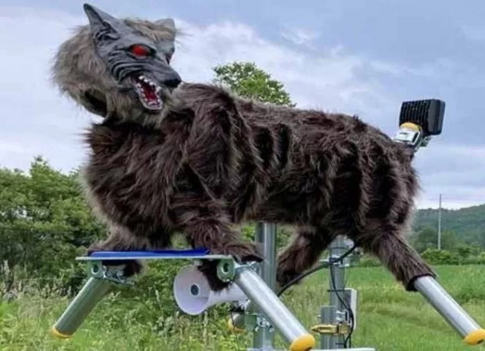 야생동물을 쫓는 가짜늑대 몬스터울프 홍보사진. 일본 오타정기