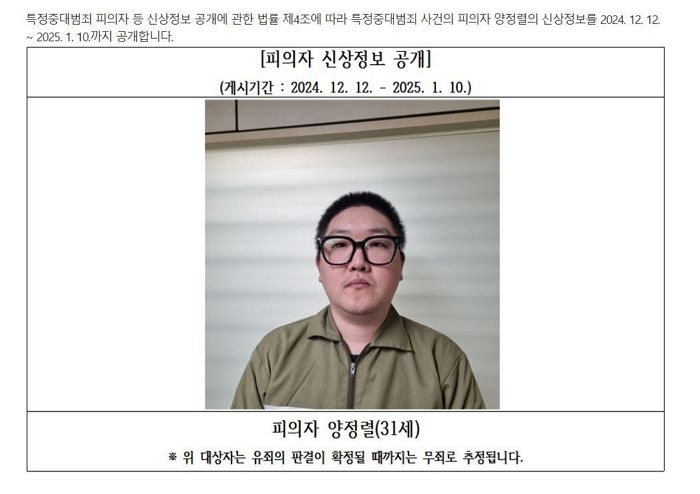 초면 남성 살해 후 시신 지문으로 수천만원 대출... 양정렬, 무기징역 확정