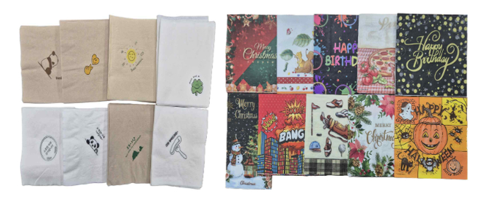 (좌) 위생용 일회용 종이냅킨, (우) 공산품 장식용 냅킨 / 서울시