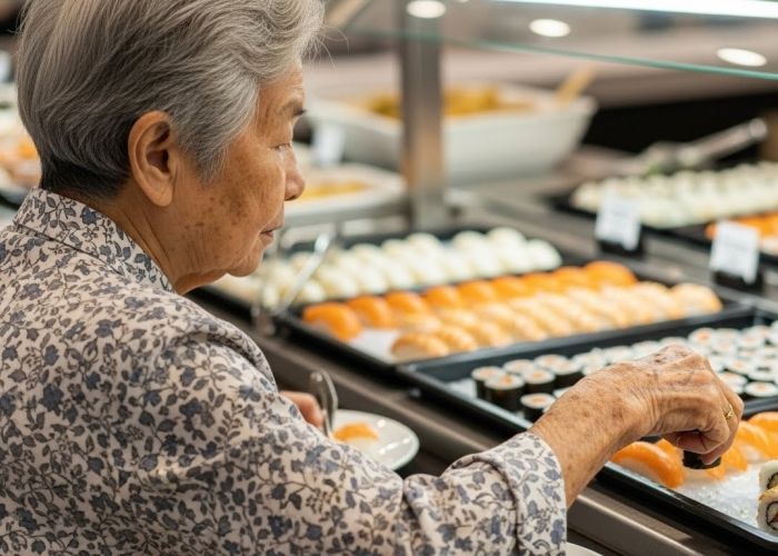 초밥 뷔페서 맨손으로 음식 먹은 할머니... 