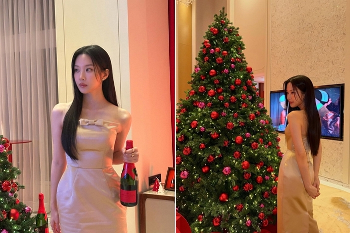 문가영, 튜브톱 드레스 입고 ‘직각어깨+여신 비주얼’ 과시... 크리스마스 공주로 변신