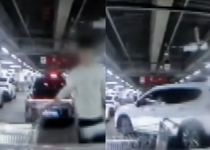 출구 대기 차량 앞 카트로 ‘툭’ 막고 끼어든 운전자... 마트 주차장 소동