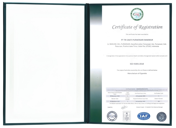 (KT&G 사진자료) KT&G 인도네시아 공장 'ISO 45001' 인증서.jpg