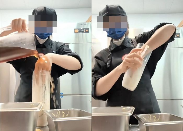 컵 안에 맨손 푹 집어넣고 휘적휘적... 中 유명 밀크티, 위생 논란
