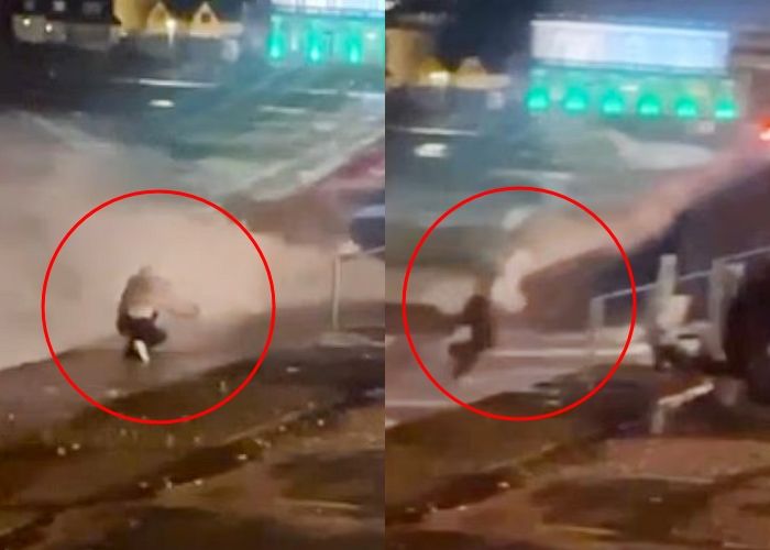 목숨 건 '인증샷'... 폭풍 파도 속에서 셀카 찍는 英 10대 소녀