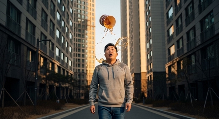 아파트 15층서 먹던 컵라면 '휙'... 지나가던 행인 '국물 세례' 날벼락
