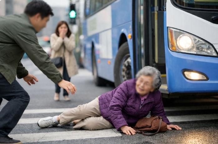 보행자 신호에 횡단보도 건너던 80대, ‘우회전 버스’에 치여 사망