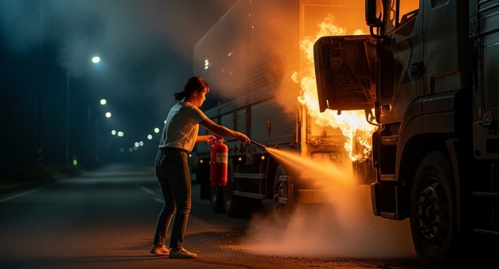“내가 해결해야겠다”... 불길 번진 트럭 향해 소화기 든 30대 여성