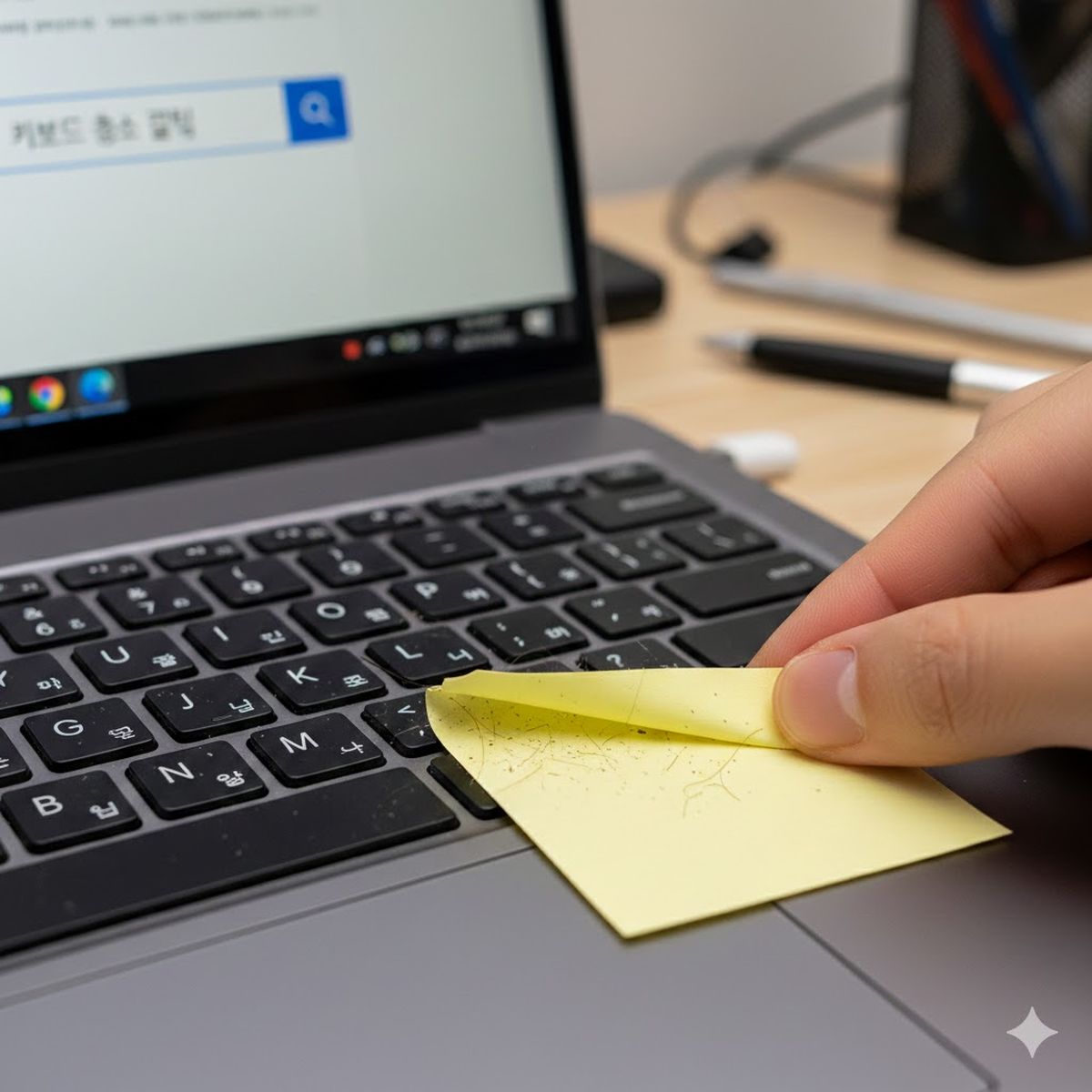 노트북 키보드 먼지 청소, 책상에 '이것' 한 장이면 끝납니다