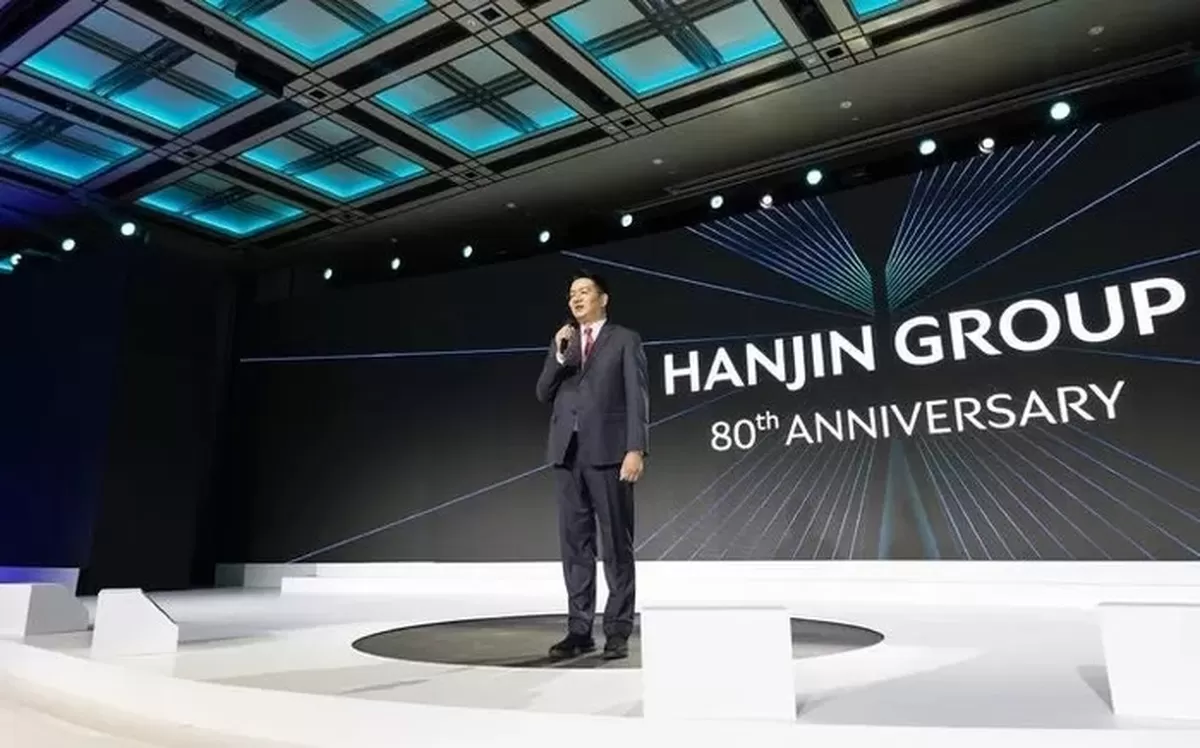 [서울=뉴시스] 이영환 기자 = 조원태 한진그룹 회장이 23일 오후 서울 용산구 그랜드 하얏트호텔에서 열린 한진그룹 80주년 기념행사에서 인사말을하고 있다. (사진=한진그룹 ...