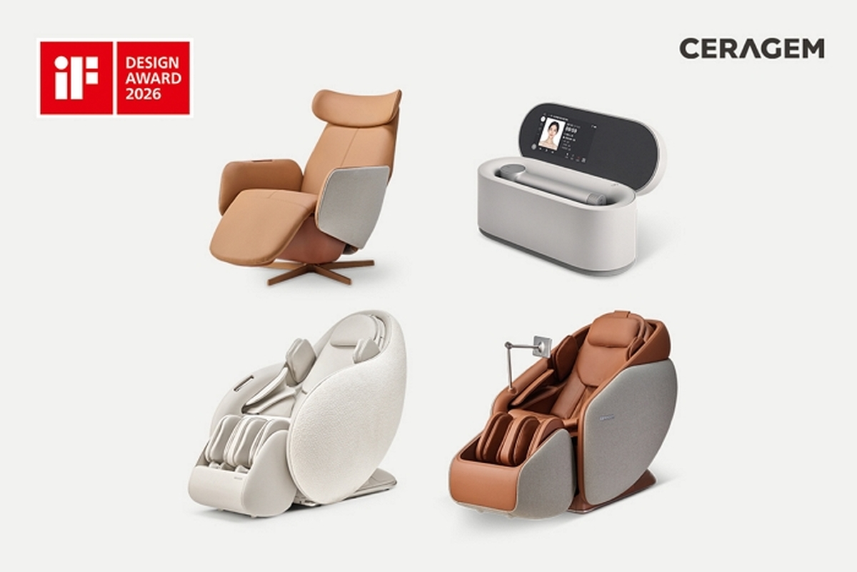 (사진자료1) 세계 3대 디자인 대전 중 하나로 꼽히는 독일 ‘iF 디자인 어워드 2026’에서 본상을 수상한 세라젬의 의료기기·안마의자·뷰티기기 4종 제품.jpg