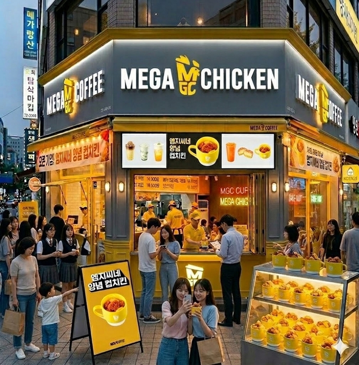 사진자료_메가MGC커피가 봄 시즌 메뉴로 선 출시한 ‘엠지씨네 양념 컵치킨’ .jpg