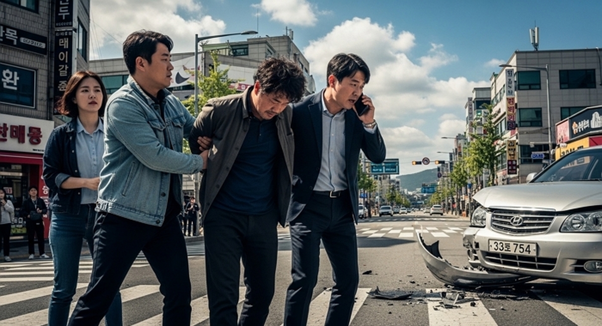 대낮 음주운전 추돌 후 도주하려던 중국인... 시민들이 막았다