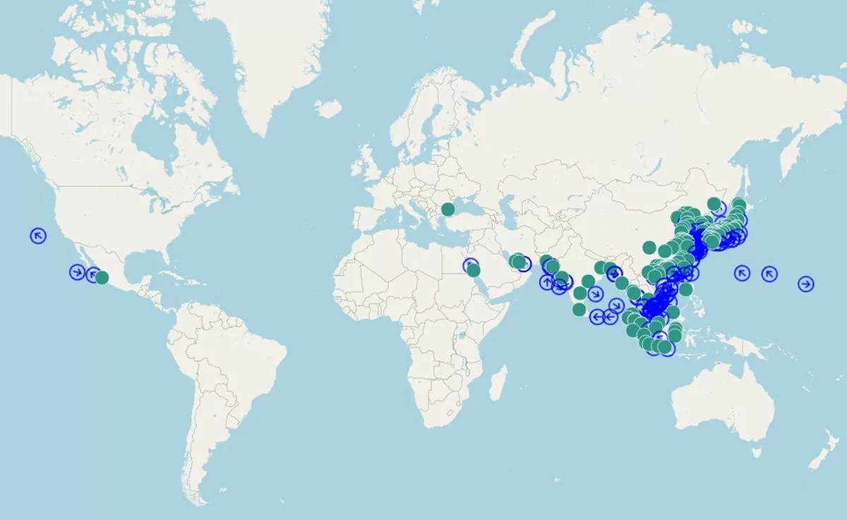 시코노 선박의 위치 / 장금상선 홈페이지 캡처