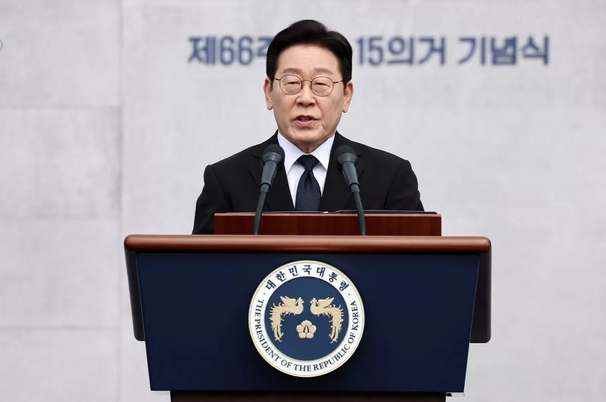 이재명 대통령이 15일 창원 국립 3·15 민주묘지에서 열린 제66주년 3·15의거 기념식에서 기념사를 하고 있다. 2026.3.15 / 뉴스1