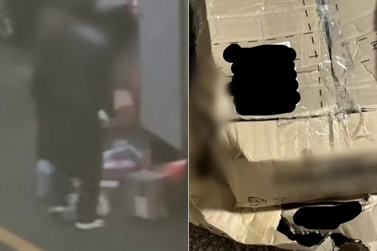 택배기사가 배송할 물품을 발로 걷어차는 등 훼손하는 모습이 공개됐다./사진=JTBC '사건반장'