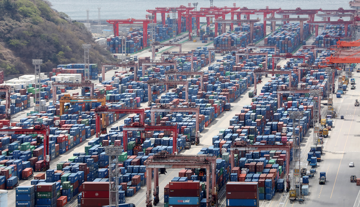 부산항 신선대부두와 감만부두 야적장의 컨테이너 모습 / 뉴스1