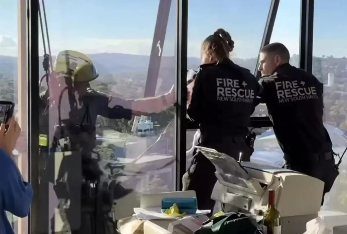 狗狗受困13樓陽台外牆卡狹窄縫隙獲消防垂吊救出。網上圖片