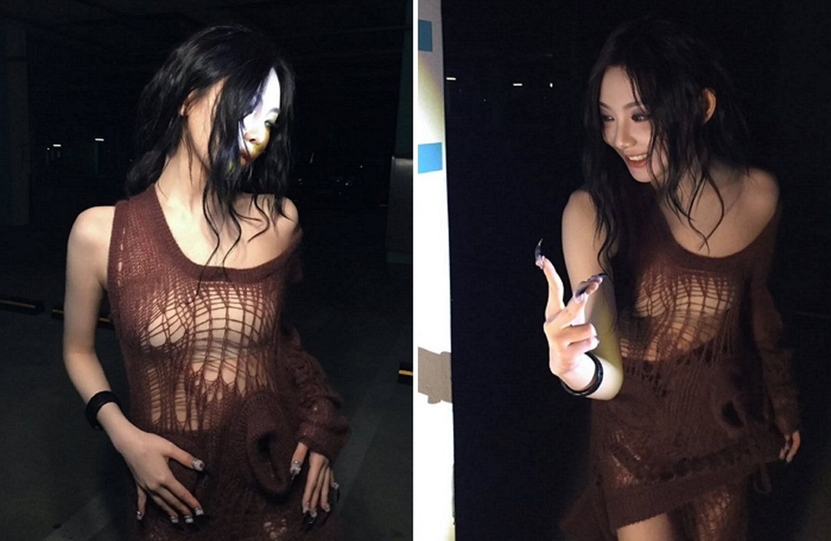 에스파 닝닝, 그물 대충 걸친 줄... 착시 의상으로 역대급 '섹시미'