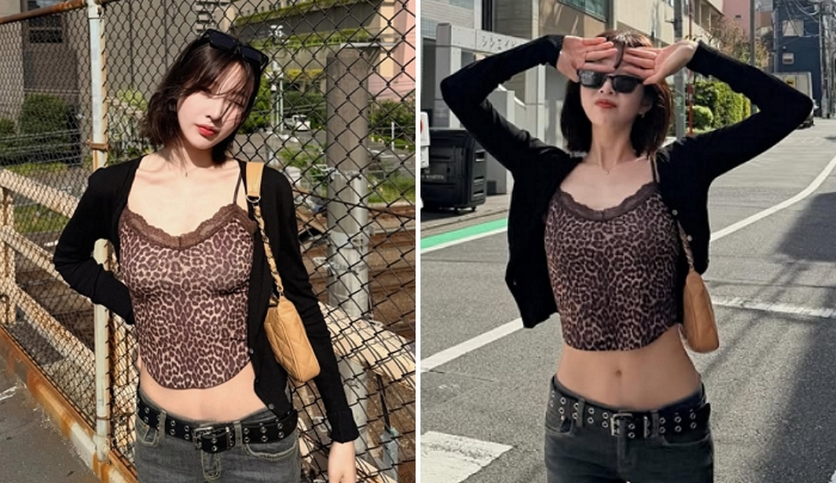 레드벨벳 조이, 호피무늬 탑으로 완성한 '슬림 탄탄' 한 줌 허리