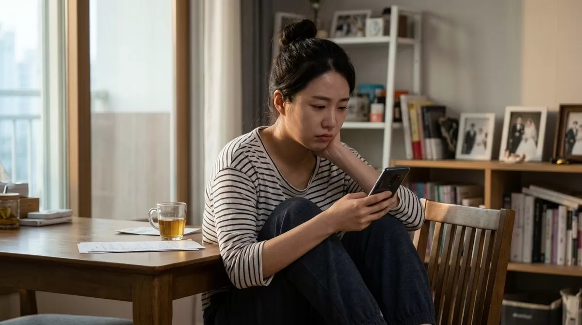 Young couple, family chat room