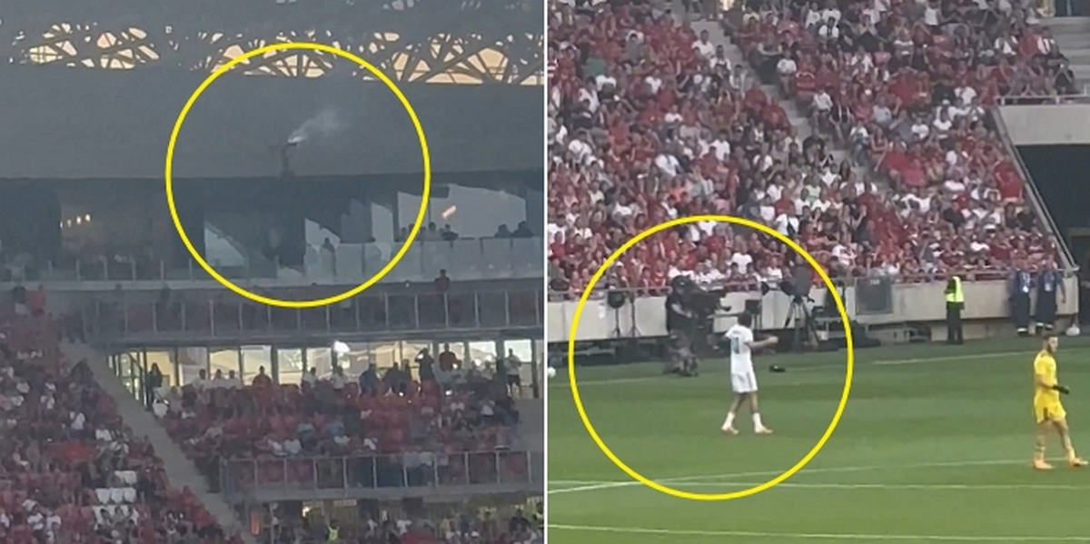 “눈앞에서 쾅!” 축구 경기 중 선수 바로 옆으로 20m 상공 카메라 추락