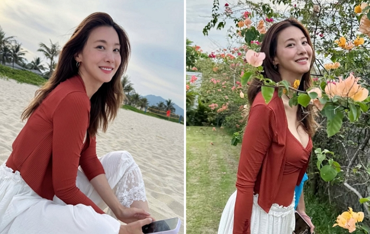 40대 유인영, 꽃 사이에서도 빛나는 또렷한 이목구비... 훅 파인 상의 '눈길'