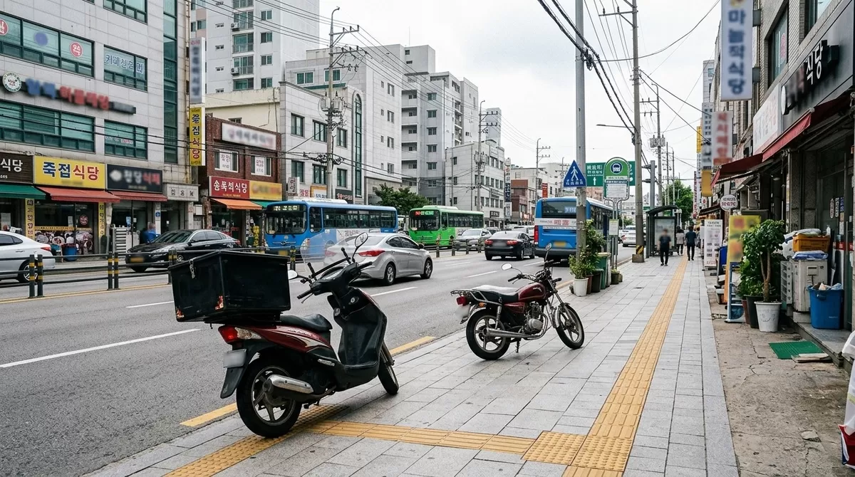 Motorcycle illegally parked on s…